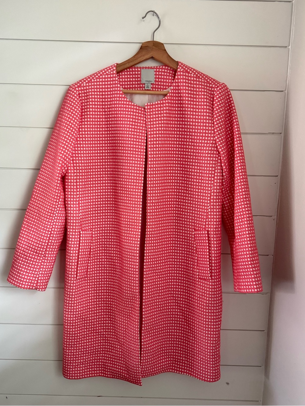 Halogen Coral & White Open-Front Topper Coat